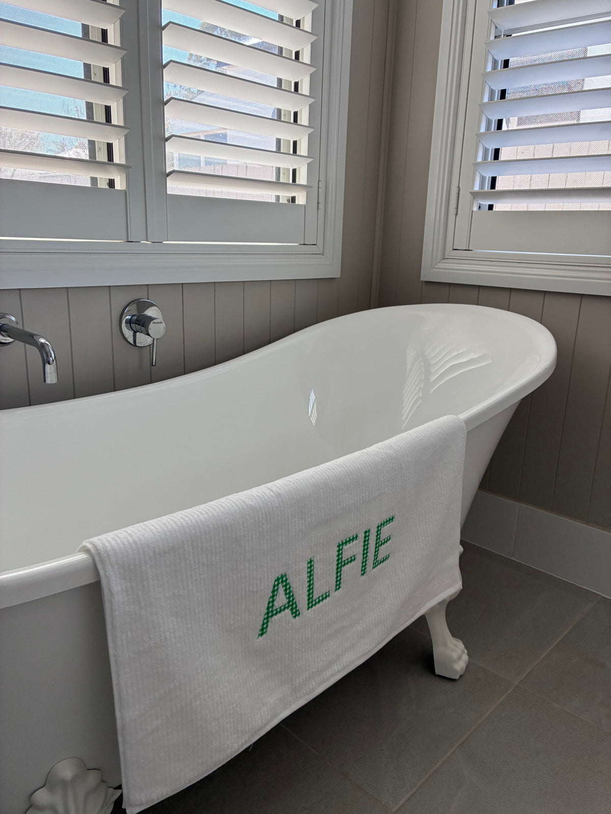 Personalised Bath Towels - Classic Green & White Gingham Appliqué