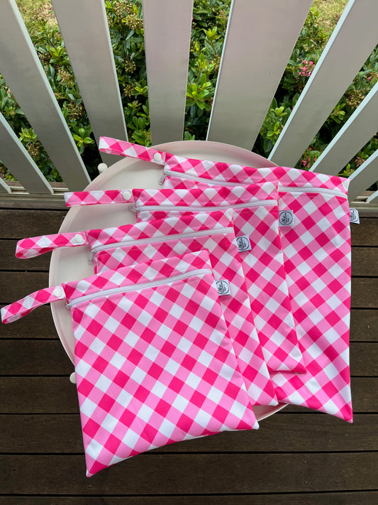 Water-resistant wet bags - Love Blooms Pink Gingham (Annette Winter)