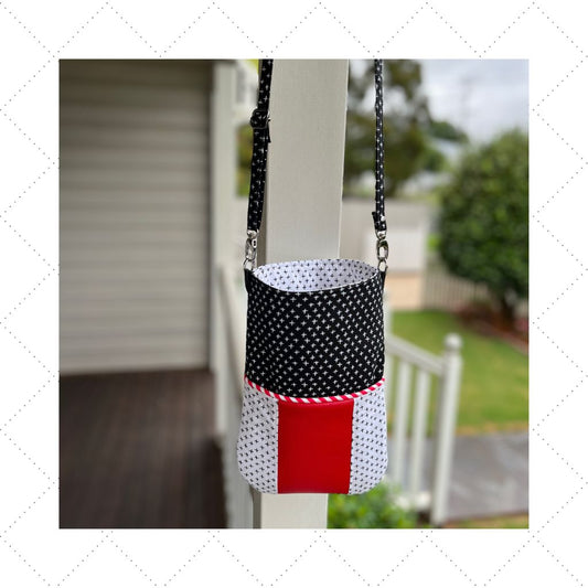 Crossbody Market Mini - Black & White crosses with Red Accent