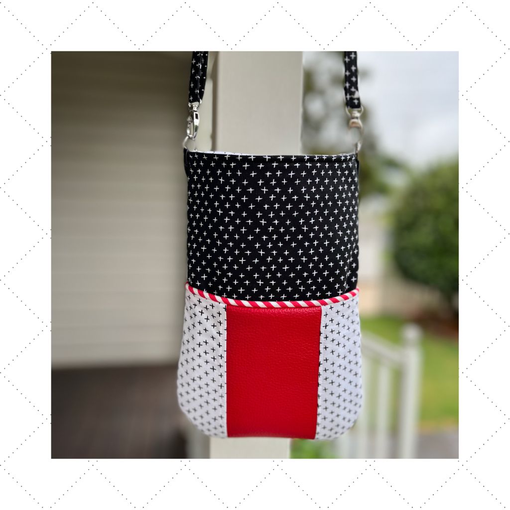 Crossbody Market Mini - Black & White crosses with Red Accent
