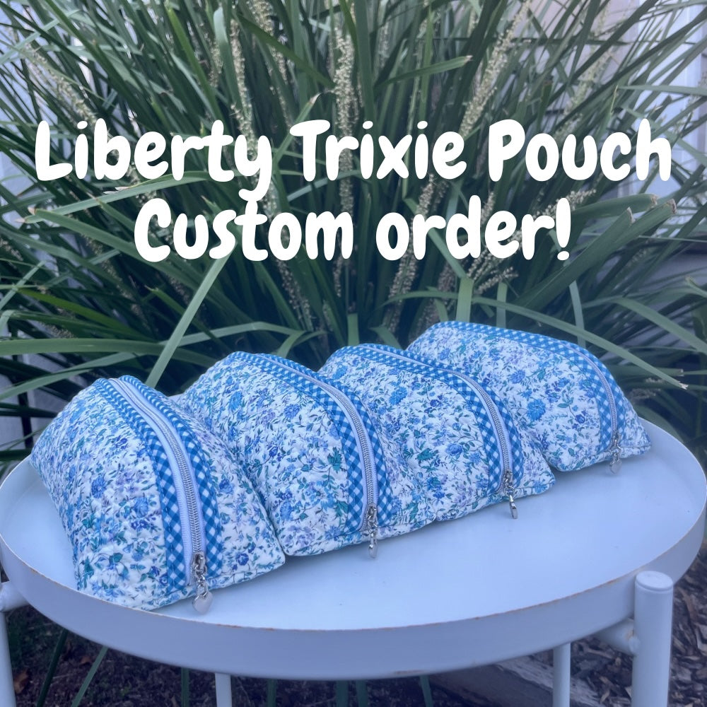 Quilted Trixie Zip Pouch – Small blue floral (Liberty of London)